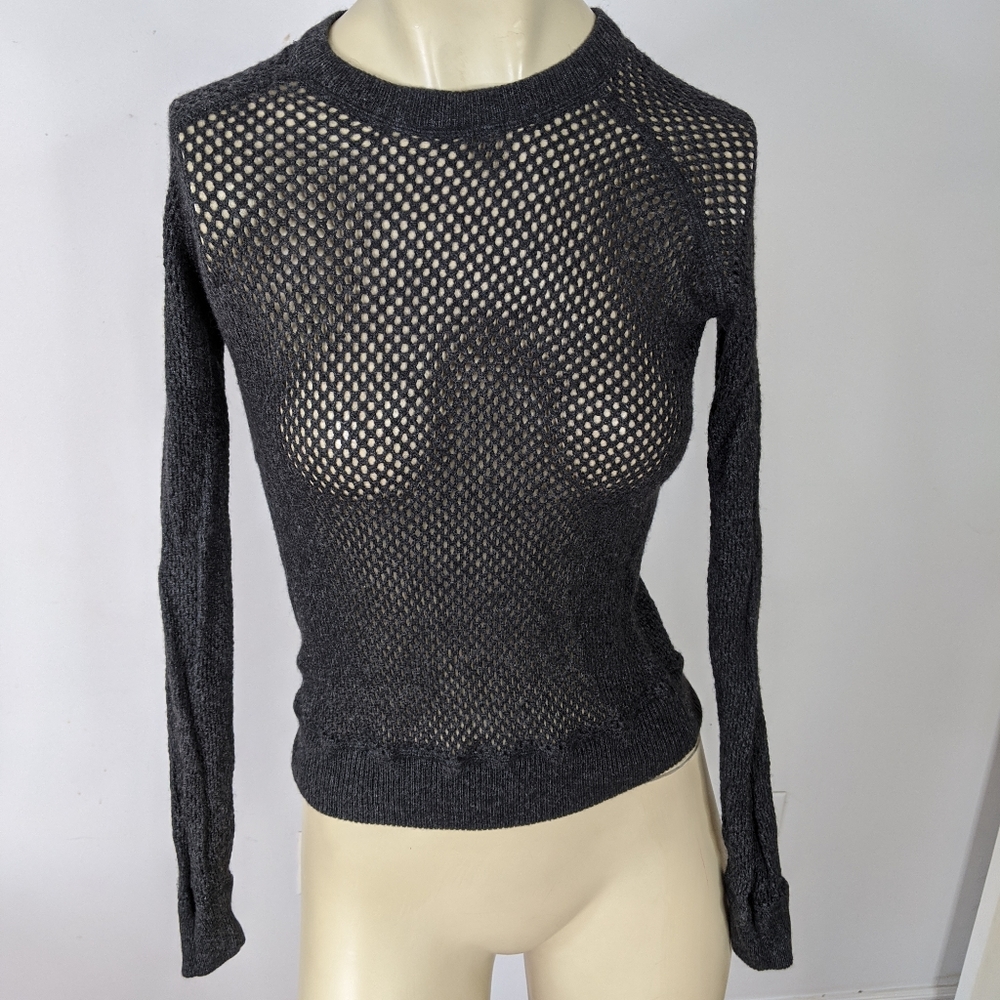 Theory cashmere silk blend knit long sleeve dark gray sweater